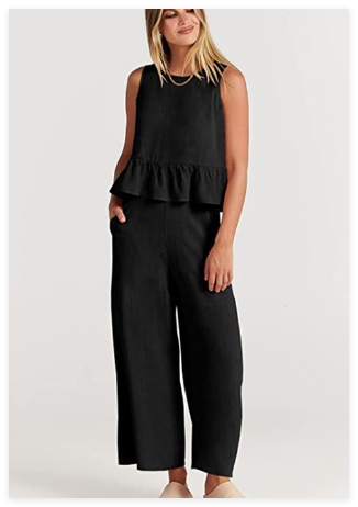 French Loose Casual Wide Leg Pants Square Neck Vest Set